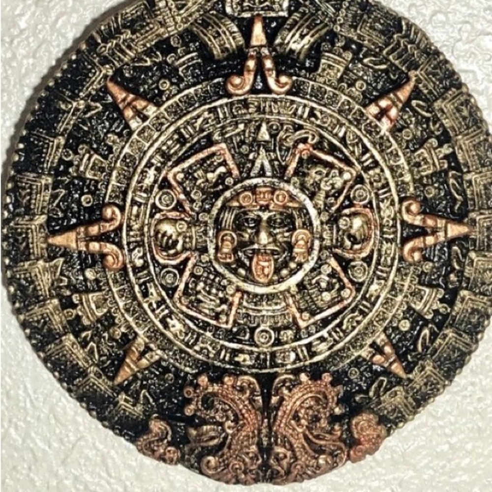 Intricate Black and Gold Aztec Calendar Wall Decor